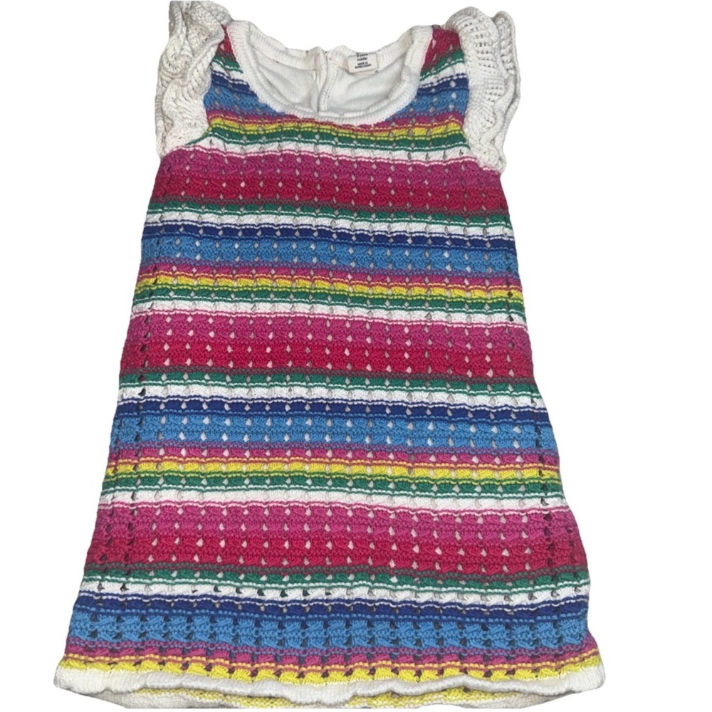 Baby Gap Rainbow Crochet Dress 2T 2 Pink Blue Sweater